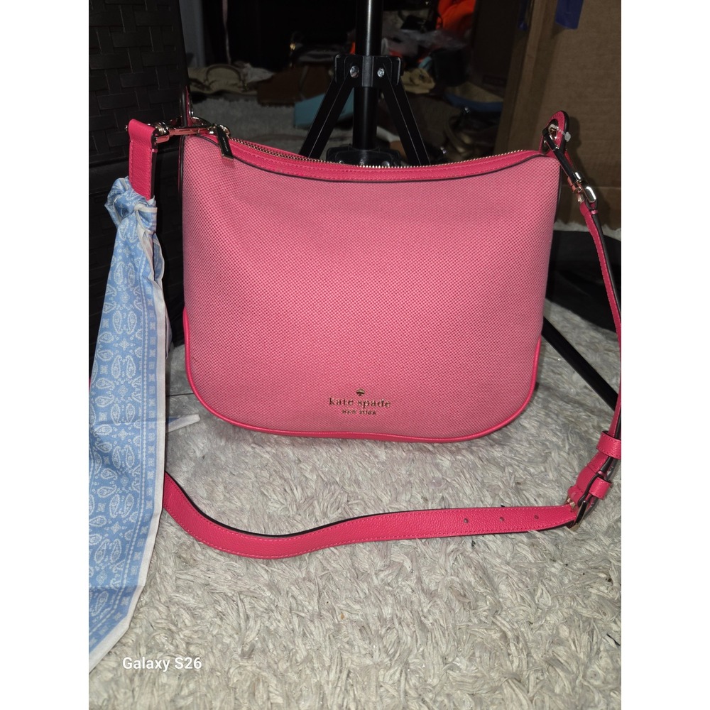 6. Kate Spade New York Pink Textured Fabric Crossbody Bag with Leather Trim